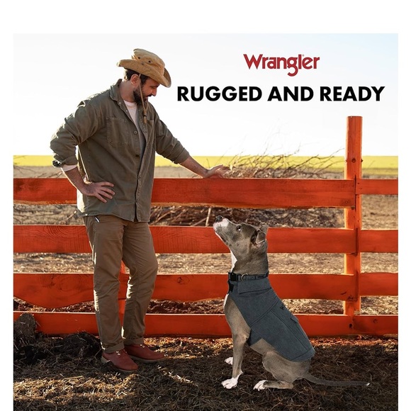 Wrangler Dog Jacket, Denim Dog Vest with Leash Hole Cozy Warm Perfect Dog Outfit - Picture 4 of 16